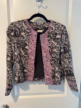Julia Amory Black & Pink Patterned Paisley Open-Front Jacket | XS